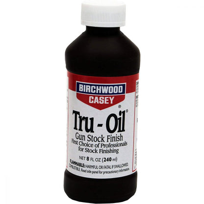 Tru Oil 240mL bottle front label with white cap, dark oil-based finish product