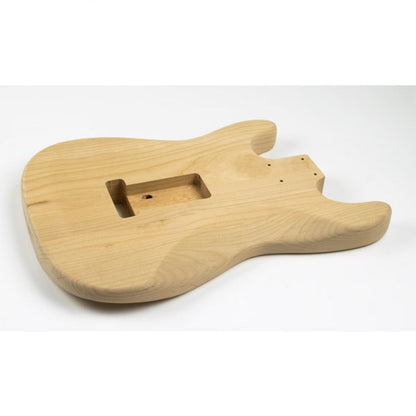 Strat Alder body back view showing bridge routing and neck pocket with bolt-on joint