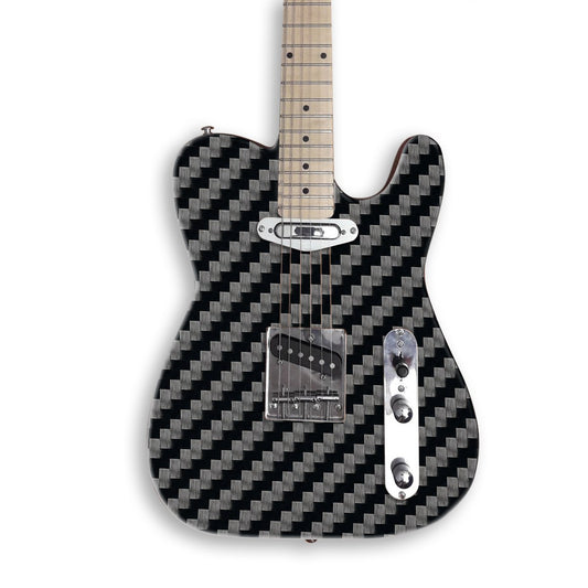 Fine Carbon Twill guitar skin on a black Tele-style guitar