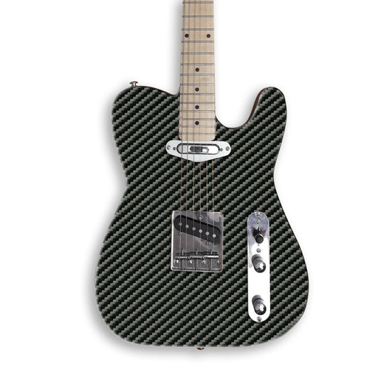 Black Carbon Weave guitar skin on a black Tele-style guitar