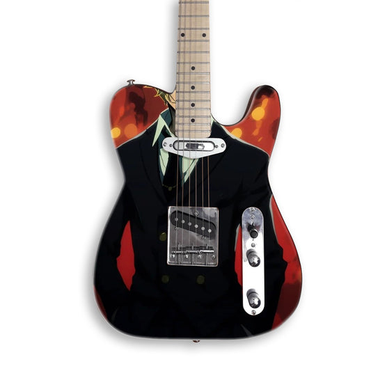 Vinilo para guitarra Luchador de traje en una guitarra negra tipo Tele