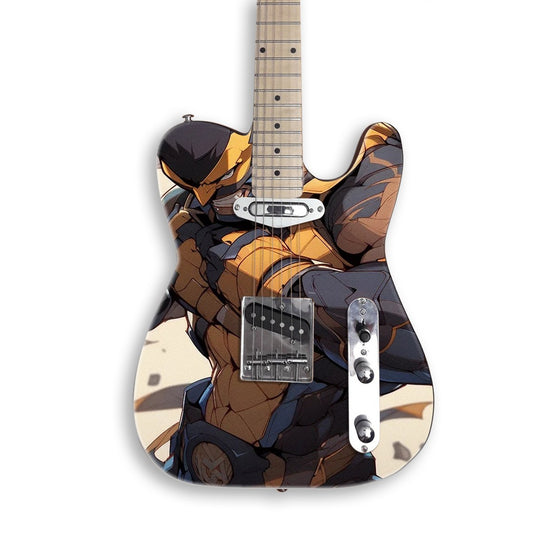 Vinilo para guitarra Luchador mutante en una guitarra negra tipo Tele