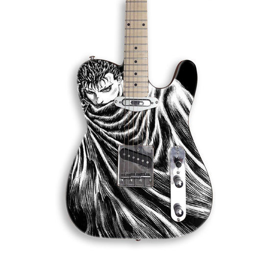 Vinilo para guitarra Espadachín manga en una guitarra negra tipo Tele