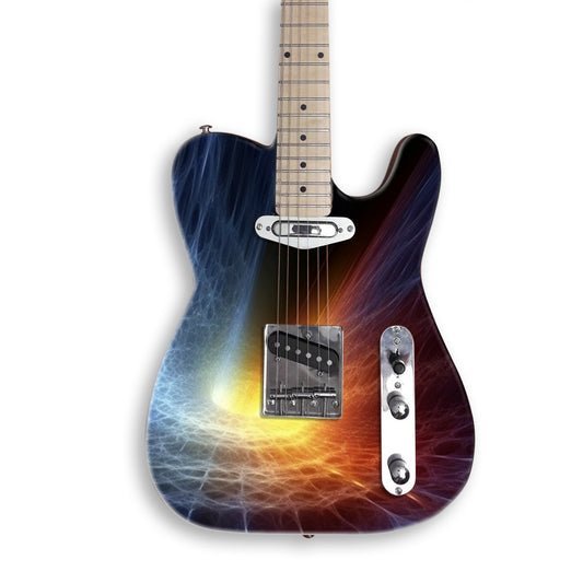 Skin per chitarra Vortice frattale su una chitarra nera stile Tele