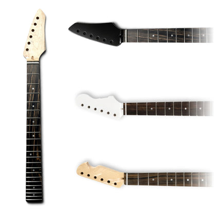 Manico chitarra personalizzato rifinito su ordinazione: manico trasparente con paletta a punta e palette nere, bianche e trasparenti