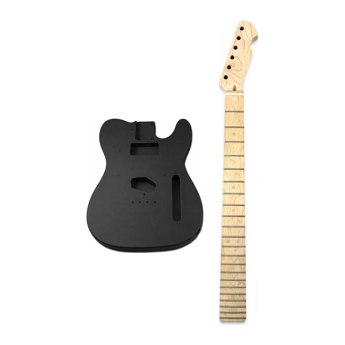 Pre-painted TL-style body in black matt with a clear coated maple neck, before the skin