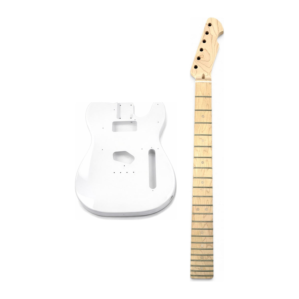 Pre-painted TL-style body in white gloss with a clear coated maple neck, before the skin