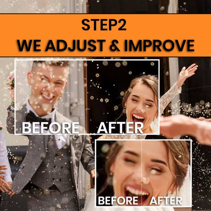Step 2 instruction graphic with before and after image enhancement examples showing improved clarity and color