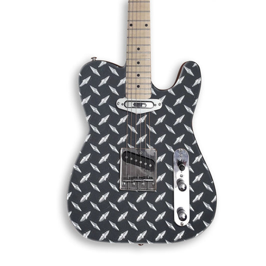Dark Diamond Plate guitar skin on a black Tele-style guitar