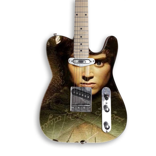 Fantasy Quest Poster guitar skin on a black Tele-style guitar