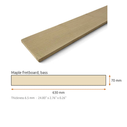 Fretboard blank in maple for guitar or bass, unslotted