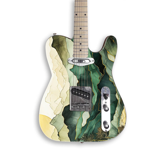 Green Forest guitar skin on a black Tele-style guitar