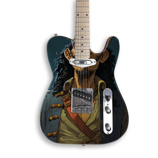 Skin per chitarra Pirata sorridente su una chitarra nera stile Tele