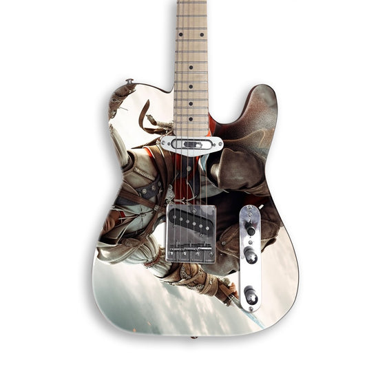 Vinilo para guitarra Salto del asesino en una guitarra negra tipo Tele