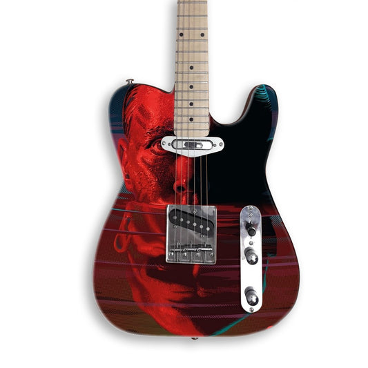 Jungle River Emergence guitar skin on a black Tele-style guitar