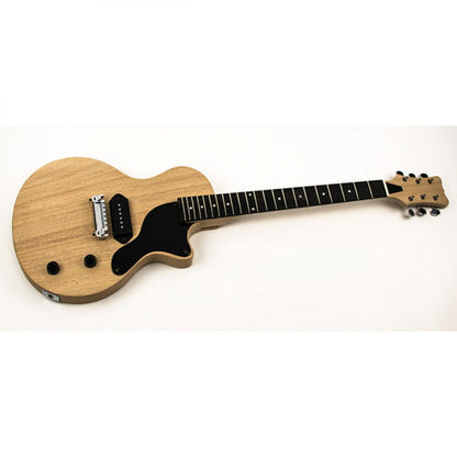 Full-length three-quarter view of assembled Single Cut Junior electric guitar with chrome hardware