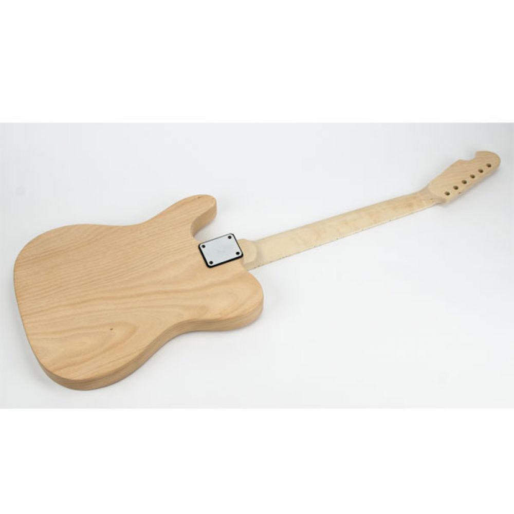TL Classic unfinished body and maple neck from rear, showing bolt-on neck joint and fretboard dots
