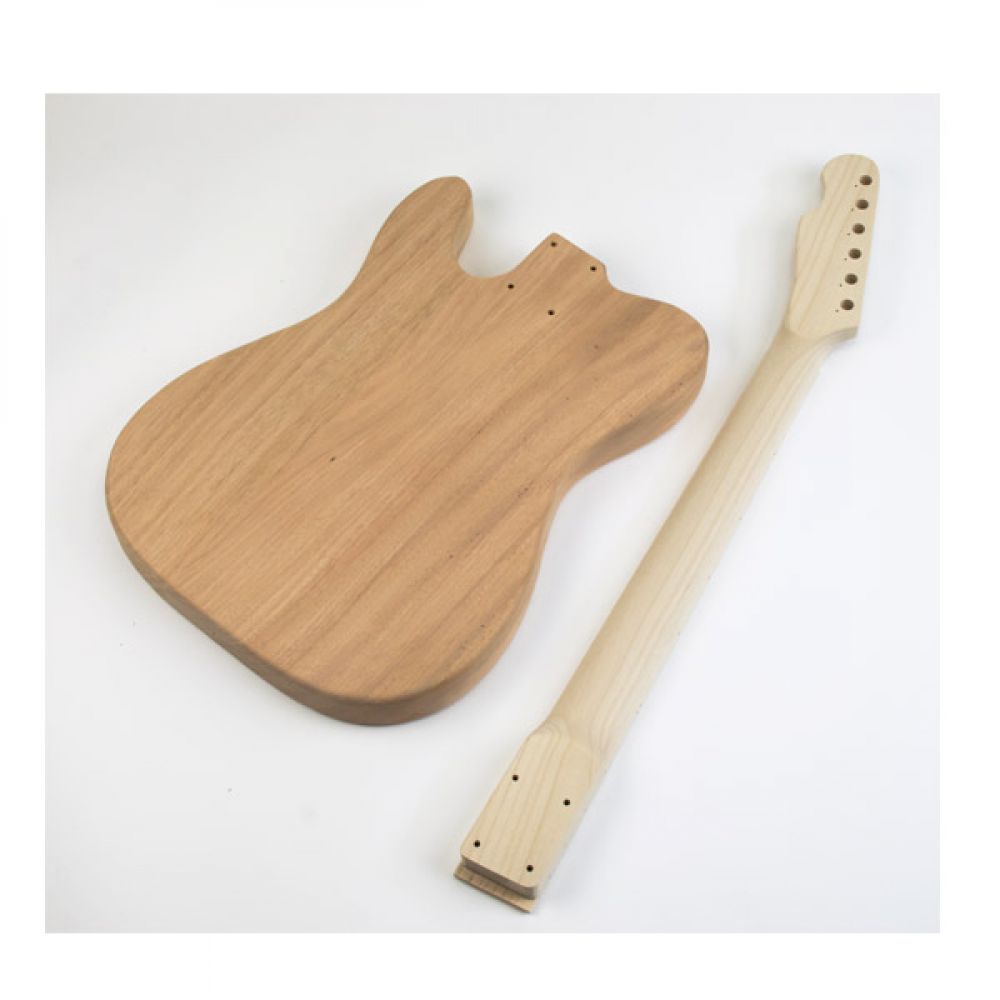 TL Classic unfinished mahogany body and maple neck separated, displaying wood grain and construction details
