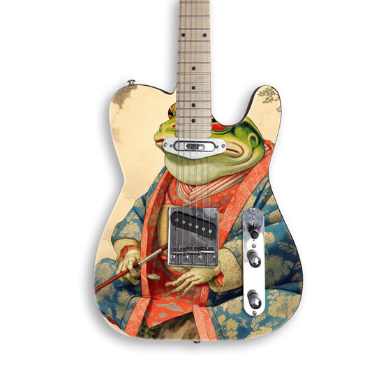 Skin per chitarra Rana saggia su una chitarra nera stile Tele