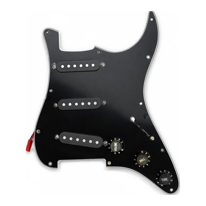 Pickguard type ST précâblé noir uni avec micros et boutons noirs