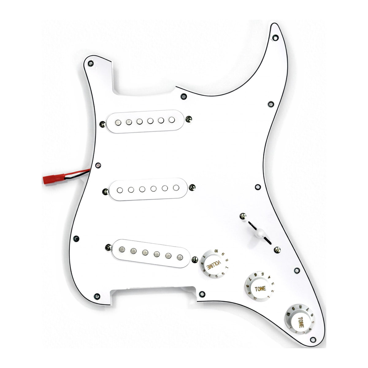 Pickguard type ST précâblé blanc uni avec micros et boutons blancs