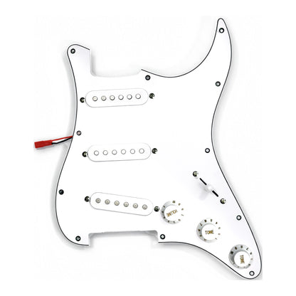 Pickguard type ST précâblé blanc uni avec micros et boutons blancs