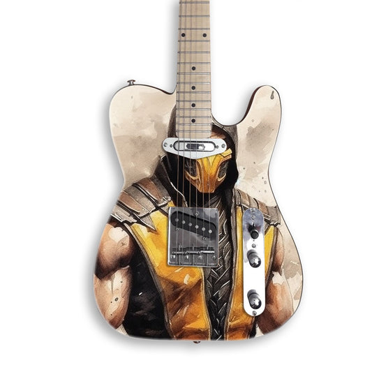 Vinilo para guitarra Ninja acuarela en una guitarra negra tipo Tele