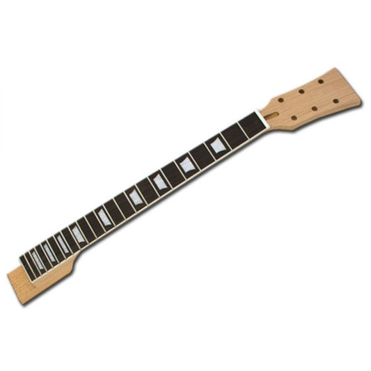 ES335 set-in neck with mahogany and rosewood fretboard, 22 frets with white trapeze inlays, angled headstock view