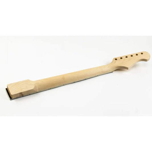 Left-handed Firebird guitar neck in Canadian maple, rear view showing unfinished wood and body contour
