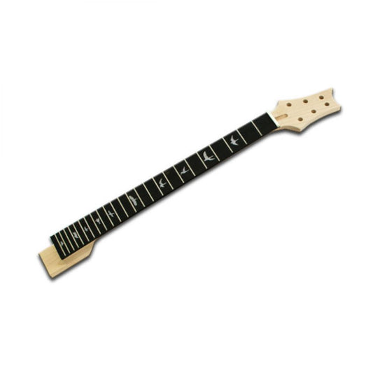 Guitar Neck PR style with ebony fretboard and flying bird inlays, angled front view