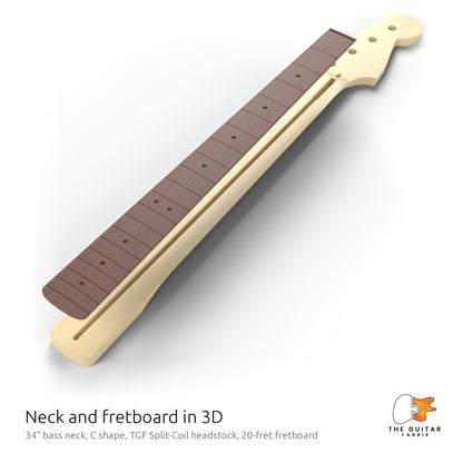34 inch neck with TGF Split-Coil headstock and its fretboard, exploded 3D view