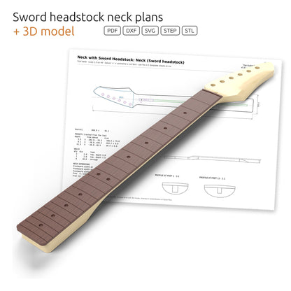 Neck plans with the Sword headstock, included in the set