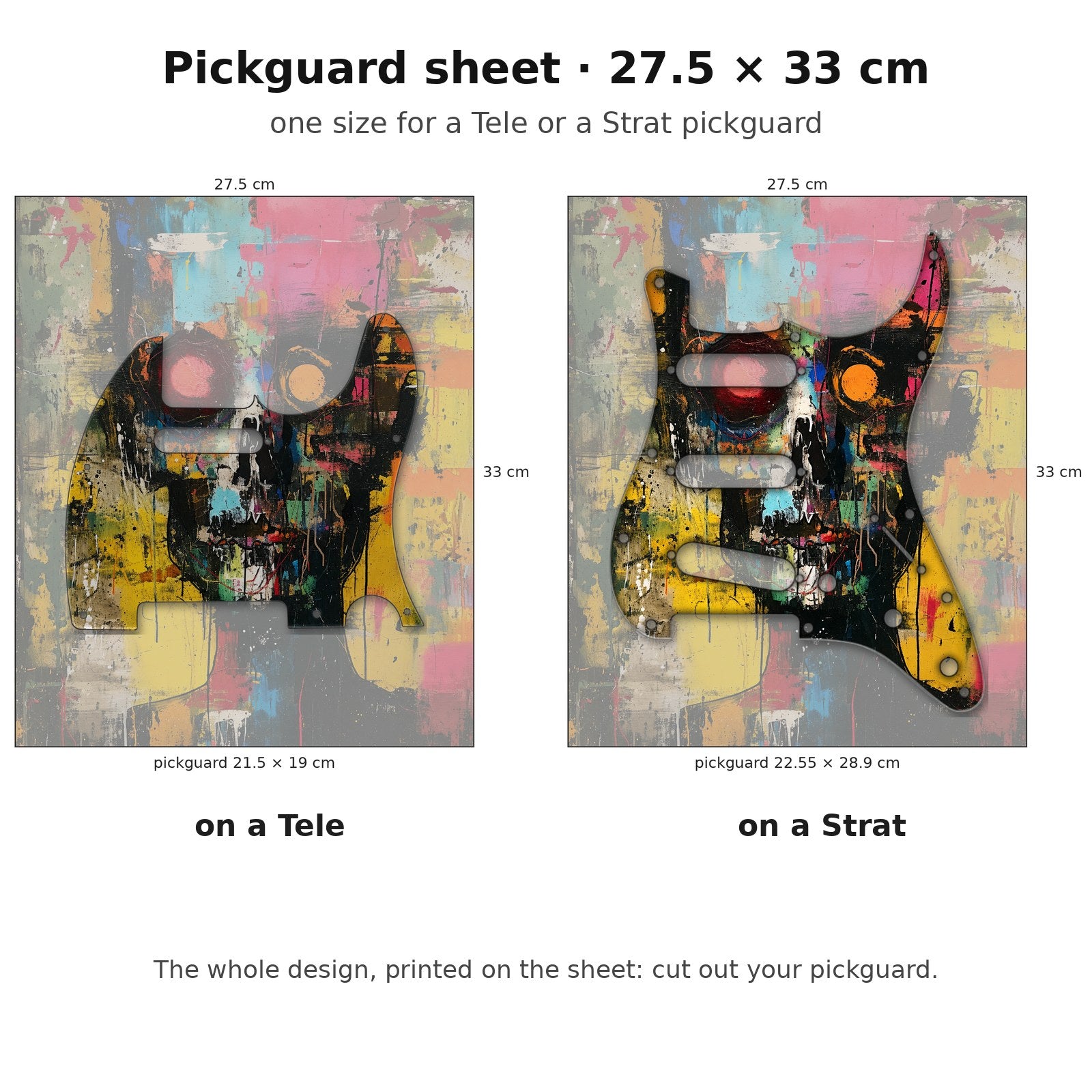 Neon Splatter Skull Guitar Skin | Expressionist Skull Art
