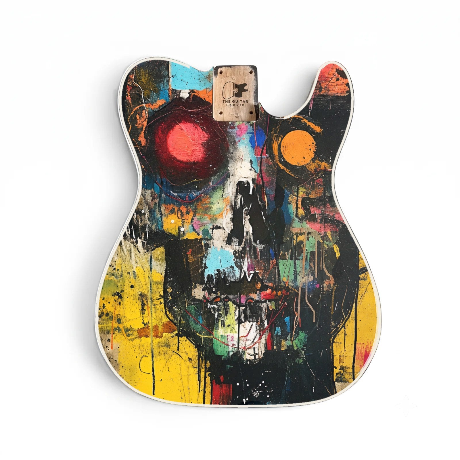 Neon Splatter Skull Guitar Skin | Expressionist Skull Art