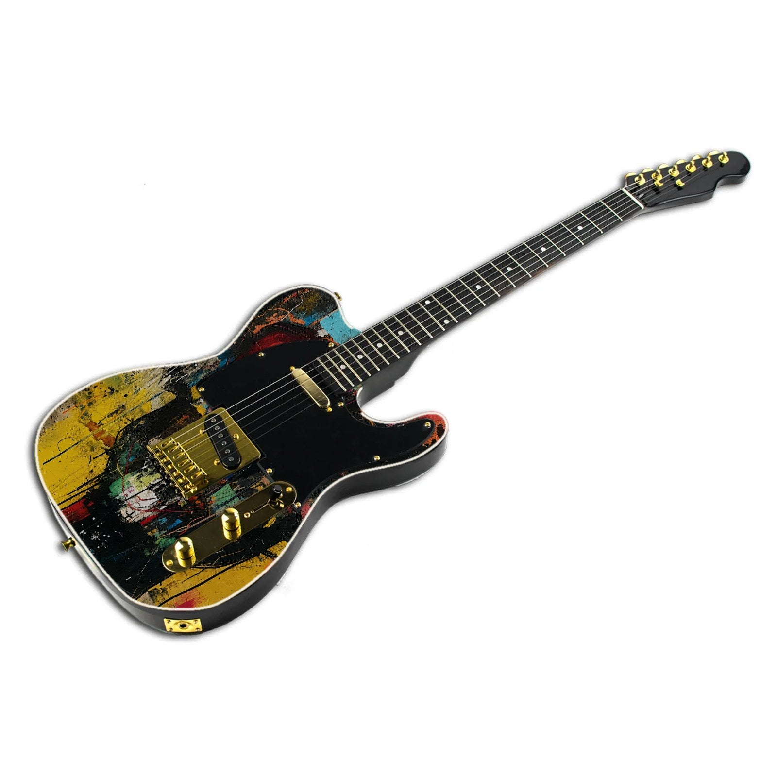 Neon Splatter Skull Guitar Skin | Expressionist Skull Art