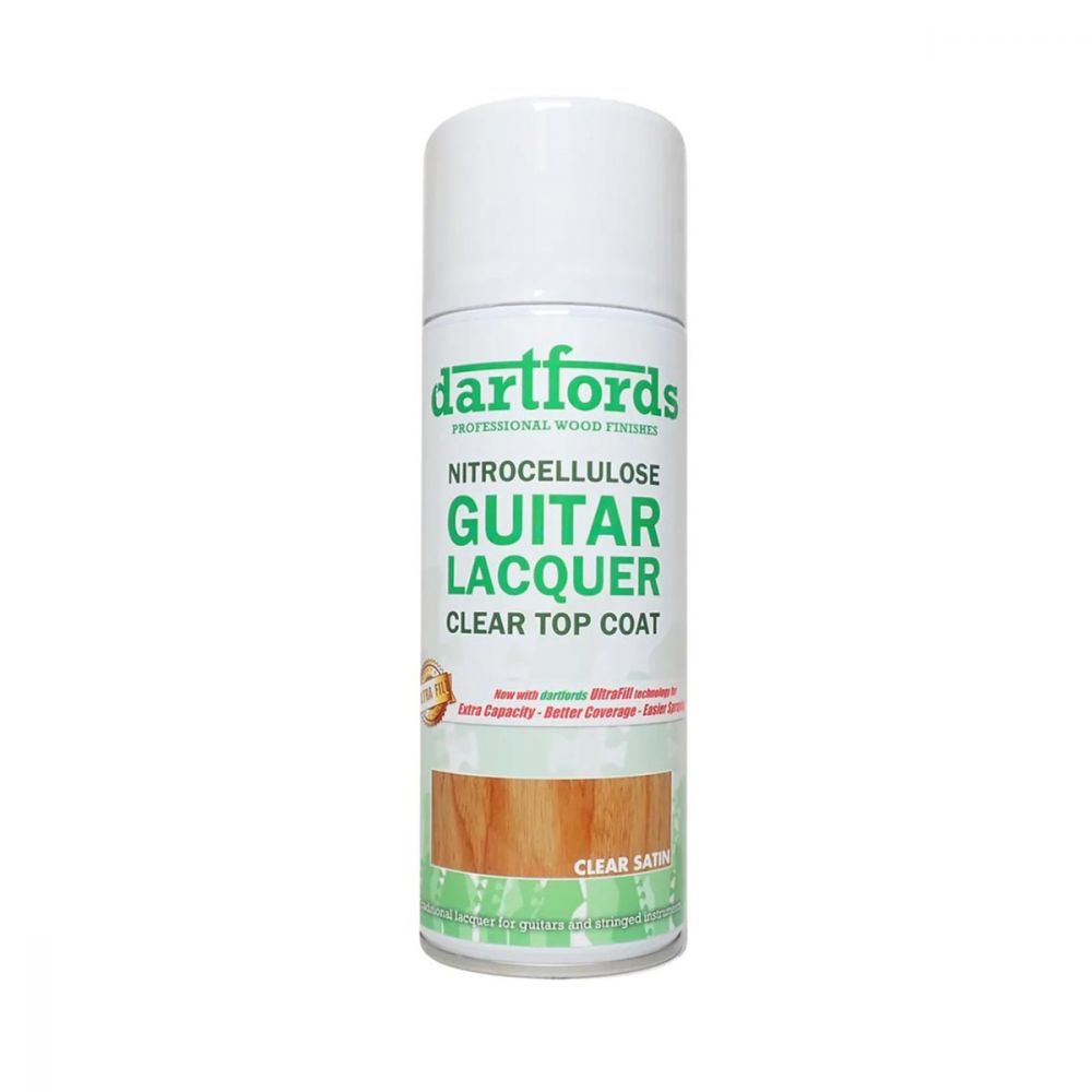 Varnish Satin Nitro Spray 400mL can front label showing nitrocellulose guitar lacquer clear top coat