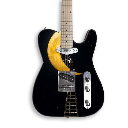 Skin per chitarra Pittore di luna su una chitarra nera stile Tele