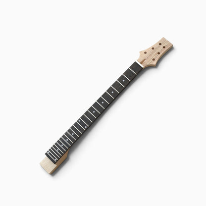 Maple neck with 24-fret ebony fretboard, white dot inlays and spalted maple headstock veneer with 3+3 tuner holes