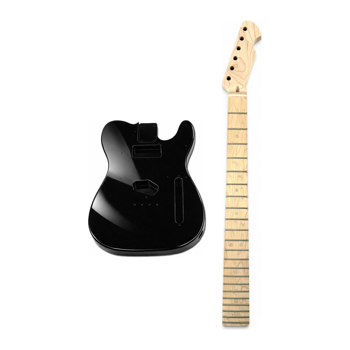 Pre-painted TL-style kit, black gloss mahogany body with a clear gloss maple neck