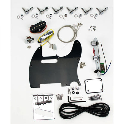Everything in the box: chrome hardware, pickups, solderless wiring, pickguard and strings