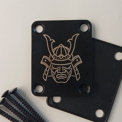 Real black neck plate laser engraved with a samurai design