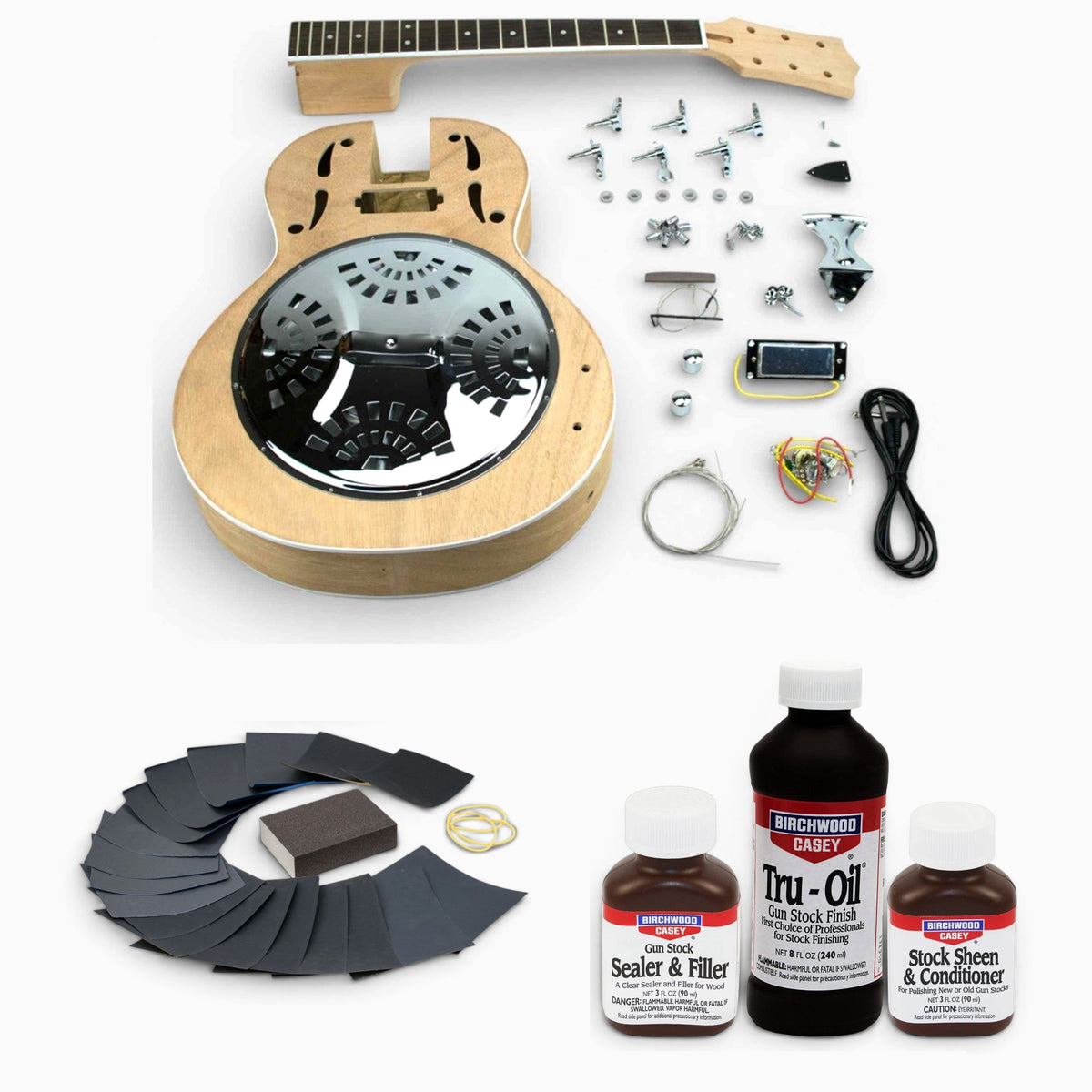 Kit Resonator Ashbury Mogano e Set Tru-Oil, pronto per una finitura naturale a olio