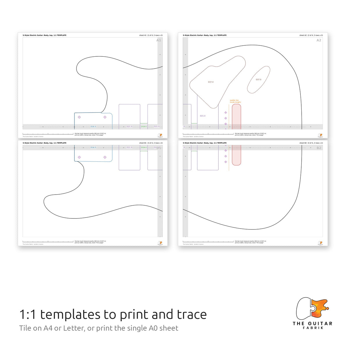 1:1 S-style body templates tiled on four printed sheets