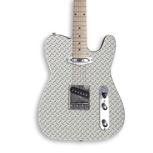 Brushed Diamond Plate guitar skin on a black Tele-style guitar