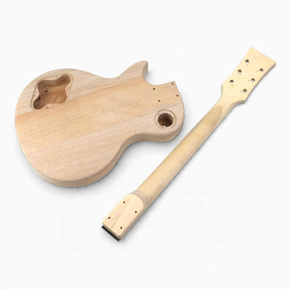 Back of the unfinished mahogany body with control cavity and switch route, next to the back of the neck
