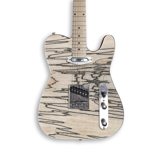 Spalted Maple Grain guitar skin on a black Tele-style guitar