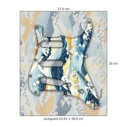 Feuille de skin pour pickguard 27,5 × 33 cm avec le pickguard type ST 22,55 × 28,9 cm à taille réelle
