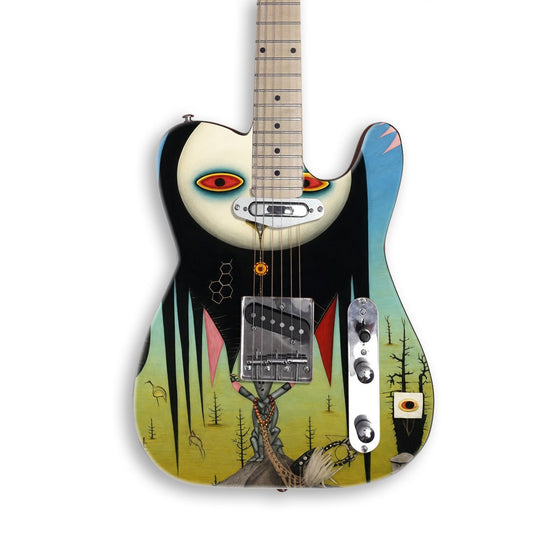 Skin per chitarra Volto lunare su una chitarra nera stile Tele