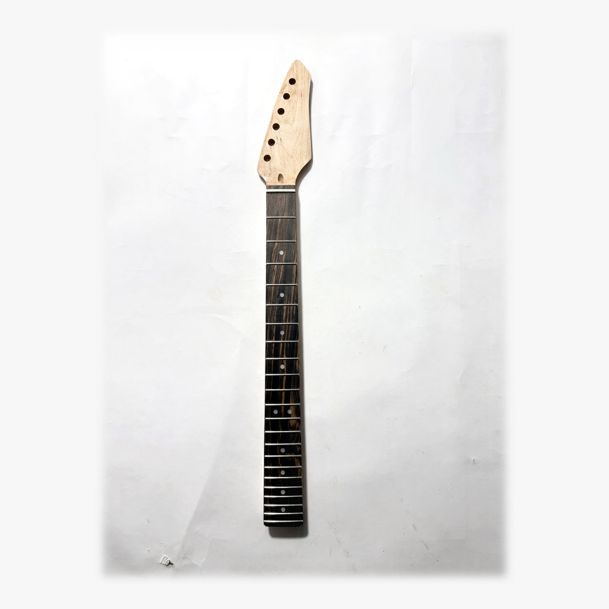Sword headstock guitar neck in clear matt varnish, front with the ebony fretboard