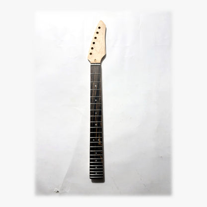 Sword headstock guitar neck in clear satin varnish, front with the ebony fretboard